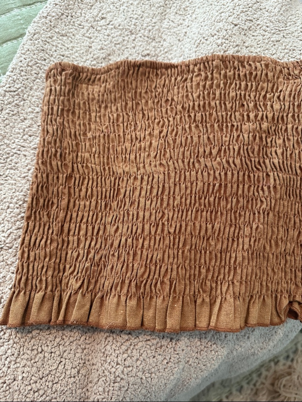 She + Sky Smocked Tube Crop Top in Copper Brown - Picture 3 of 4